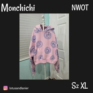 Monchhichi Ladies Pink Hoodie with Purple Logo Pattern - Size XL NWOT - Picture 1 of 5