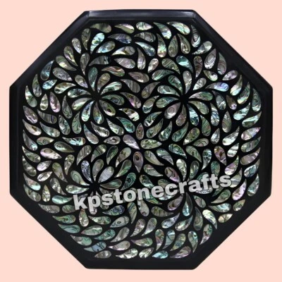 Vintage Black Marble Inlay Corner Table | Handcrafted Octagonal End Table with P - Image 1 of 4