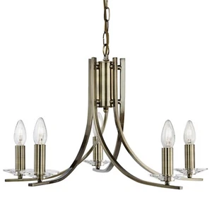 5 Lights Antique Brass Ceiling Fitting Pendant Light with Clear Glass Sconces - Picture 1 of 1