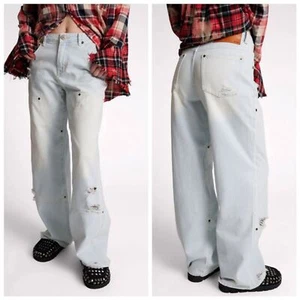 One Teaspoon Jackson Utility Mid Waist Wide Leg Denim Jeans Le Surf 31 NEW - Picture 1 of 14