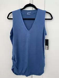 NWT GNW Dusty Blue V-neck Ruched Waist Tank Womens Large - Picture 1 of 8