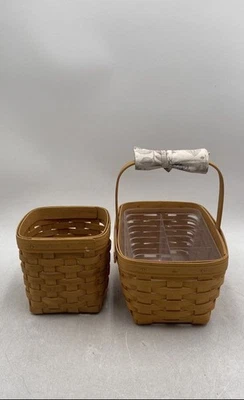 Longaberger Brown Wooden Handwoven Rectangle Shaped Storage Basket Lot Of 2 - Image 1 of 4