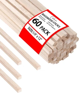 1/4 X 12 Inch 60 PCS Balsa Wood Sticks, Unfinished Wood Square Dowel Rods, Long - Picture 1 of 12
