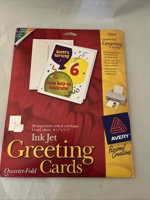 Cartões e envelopes Avery 3266 quarto de dobra 4-1/4"x5-1/2" 20 folhas de cartão - Imagem 1 de 3
