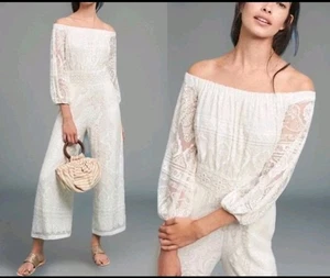 Farm Rio Elliot Jumpsuit Damen XS Elfenbein Spitze Schulterfrei Weite Cottagecore Boho - Bild 1 von 12