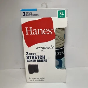 Hanes Originals Men’s Boxer Briefs Stretch Cotton 3-Pack XL (40-42) Blue & Brown - Picture 1 of 6