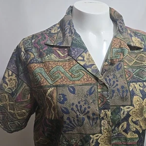 VTG Tori Richard Hawaiian Shirt Womens Size Medium Abstract Floral Cotton Lawn - Picture 1 of 8