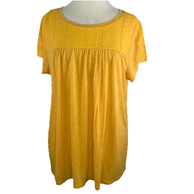 St John Bay Sz XL Mustard Yellow Pullover Embroidered Short Sleeves Womens Top - Image 1 of 4