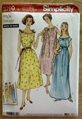 Simplicity VTG 50’s Repro Pattern 8799 Misses’ Nightgowns 4 Pieces Size XS-XL - Image 1 of 4
