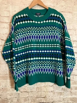 Suéter CHAPS Fair Isle para mujer 1X suéter tejido verde y azul más algodón preppy Foto 1 de 4