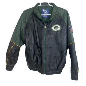 Vtg Pro Player Green Bay Packers NFL Embroidered Leather Jacket XL Super Bowl 31 - Picture 1 of 19