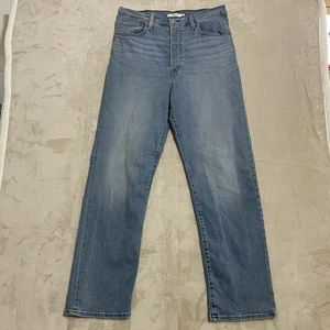 Levis Jeans Womens Size 32 Ribcage Straight Button Fly Medium Wash Blue Denim - Picture 1 of 10