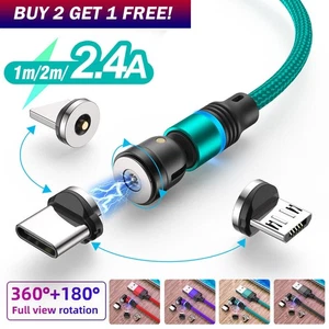 180°+360° Rotate Magnetic Charger Cable Phone Fast Charging Type C Micro USB IOS - Picture 1 of 20