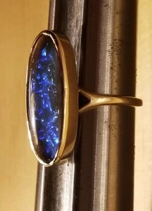 6g Gold 10k Ladies Ring Blue Opal Sparkle Faded Classic Style Vintage Size 8.5  - Foto 1 di 13