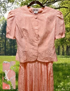Maggy London Vintage Oriental Silk Skirt Suit Dress Size 12 Fancy Womens Floral - Picture 1 of 22