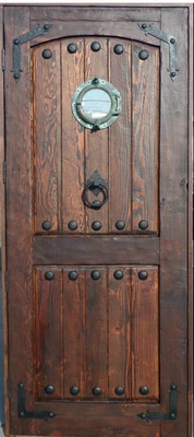 Rustic reclaimed lumbersquare top door solid wood storybook nautical porthole - Image 1 of 4