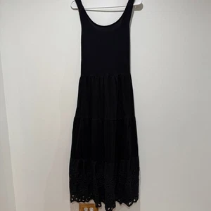 J Crew Stufen Strick Midi Kleid Ösen Schwarz XL Cottagecore Freizeit Küste Oma - Bild 1 von 9