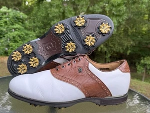 Footjoy Icon Black Men’s Size 12 M White/Brown Lizard Leather Golf Shoes 52006 - Picture 1 of 18