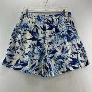 Ellen Tracy Floral Linen Blend Skort Size M Elastic Waistband Pockets White Blue - Picture 1 of 12