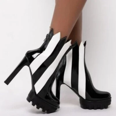 AZALEA WANG на замок коренастый ботинок в черный белый совершенно новый / Быстрая доставка - Изображение 1 из 4