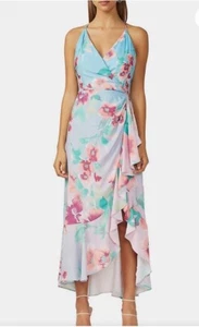 Anthropologie Adelyn Rae Floral-Print Ruffle High-Low Wrap Dress New Size Medium - Bild 1 von 12