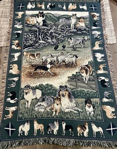 Vintage We Love Country Tier Wandteppich Collies mit Schaf Decke Überwurf 71*48" - Bild 1 von 14