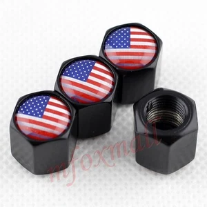 Black Car Auto Dust Air Wheel Tire Valve Screw Caps Cover Parts USA US Flag Trim - Picture 1 of 5