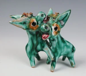 Mid-Century Modern Italian Pottery Figurine 2 Donkeys Vintage Vietri Art Figure - Picture 1 of 12