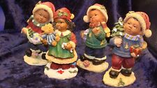SET Of FOUR BLACK AFRICAN AMERICAN CHRISTMAS KIDS ~ Very Playful ~ 4.5” ~ VGC ~