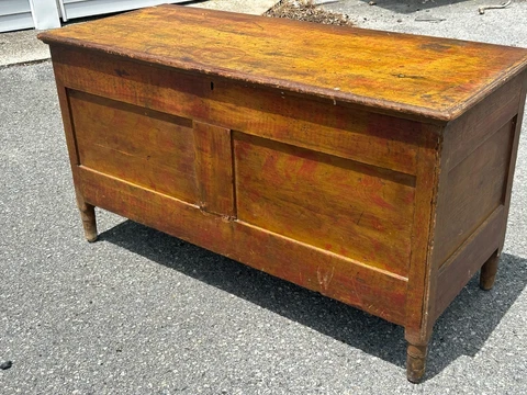 good paint decorated sheraton blanket chest folk art yellow & salmon 1820s Cover