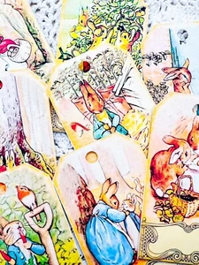 Handmade Set of 8 Vintage Peter Rabbit Shabby Chic Ephemera Tags - Picture 1 of 2
