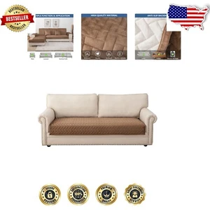 Contemporary Quilted Sofa Slipcover for 3-Cushion Couch - Stylish Brown Design - Picture 1 of 10