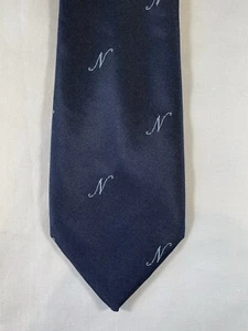 ‘N’ motif vintage silk skinny tie - navy - Picture 1 of 3