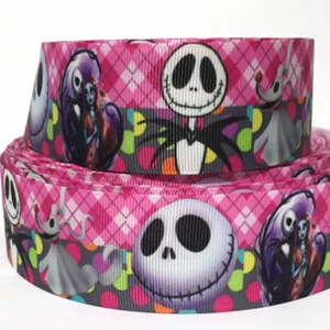 GROSGRAIN RIBBON 5/8", 7/8",1.5", 3" NIGHTMARE BEFORE CHRISTMAS Pink Printed - Picture 1 of 1