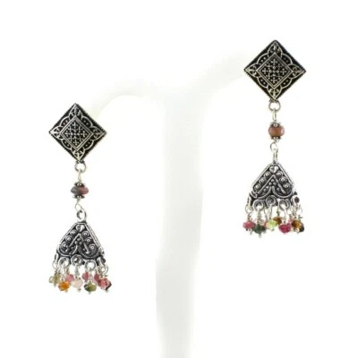 Pendientes Piedras Preciosas Turmalina Natural Hechos a Mano Facetadas Cuentas Oxidadas Jhumki Foto 1 de 2