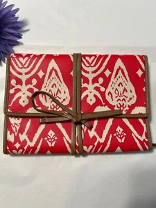 Stella & Dot Red & Tan Ikat Print Jewelry Travel Organizer With Tie Closure - Picture 1 of 7