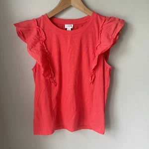 J Crew Factory Größe Small korallefarbene Damenbluse Hemdärmel Rüschen Schultern - Bild 1 von 7