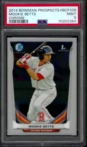 PSA 9 - 2014 Bowman Chrome Prospects #BCP109 Mookie Betts (1er cromo) Medias Rojas - Imagen 1 de 2
