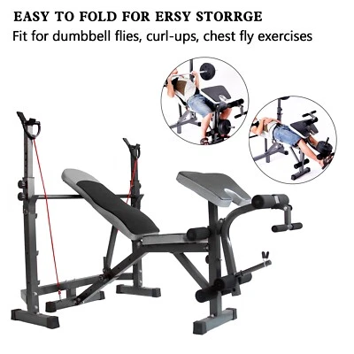 Full Body Workout Adjustable Weight Bench Folding Bench Press W/Barbell Rack - Image 1 of 4