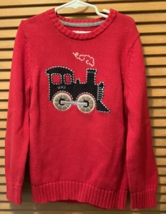 Oshkosh B’gosh Boys Red Train Sweater Size 6 Cotton Christmas Winter - Picture 1 of 6