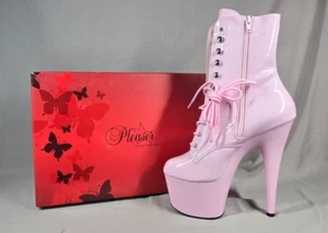 PLEASER ADORE 1020 7" HEEL 2" PLATFORM FRONT LACE UP PINK/PINK SIZE 9 NEW IN BOX - Picture 1 of 2