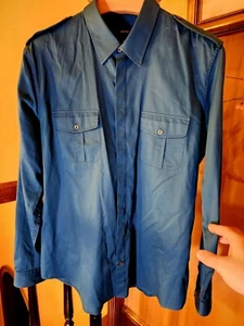 Gucci Teal Blue Button Down Cotton Military Style Shirt Handmade In Italy $880 - Picture 1 of 13
