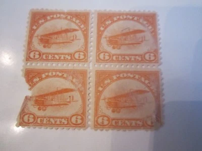 U.S. AIRMAIL STAMP SCOTT #C1 - 6 CENTS BI-PLANE - 4 STAMP BLOCK - "JENNY" - Image 1 of 2