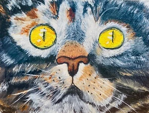 Cat Portrait Cat Oil Painting Gray Cat ArtWork Cat Lovers Gift Cat Portrait Pet - Picture 1 of 10
