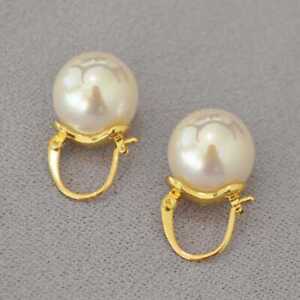 Huge 16MM White rainbow Shell Pearl Earrings 18K Diy Jewelry Freshwater Wedding