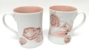 Set of 2 Fitz and Floyd Coquille Mugs Pink Sea Shells Nautical Vintage - Picture 1 of 2