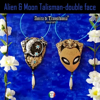 Mond Sterne Magischer Talisman Amulett Schmuck Perle Anhänger Alien Reptilien - Bild 1 von 4