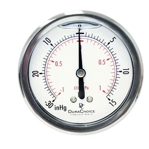 2-1/2" All S.S. Vacuum Pressure Gauge - 1/4" NPT Ctr. Back -30HG/15PSI - Picture 1 of 5