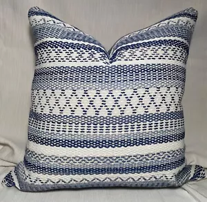 20”sq SCHUMACHER 79190 Fremont Blue In/ Outdoor Fabric Italy Custom PILLOW COVER - Picture 1 of 24