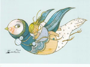 Postkarte: Selda Marlin Soganci - Mädchen auf Glückstaube - Picture 1 of 1